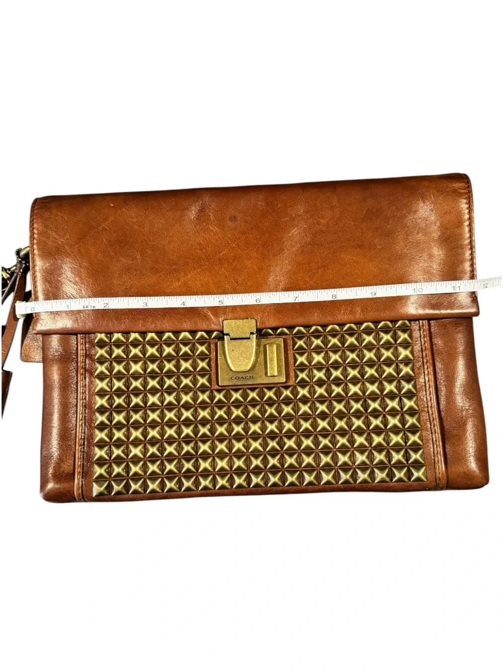 Coach Legacy Studded Clutch Carmel Brown Leather